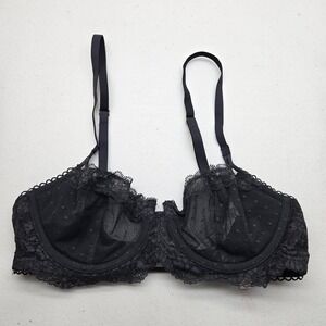 Victoria's Secret Women Bra 32C Black Polka Dot Balconette Underwired Lace